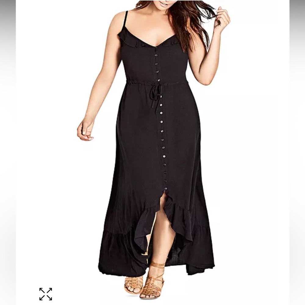 City Chic Black Maxi Dress with Button Accent